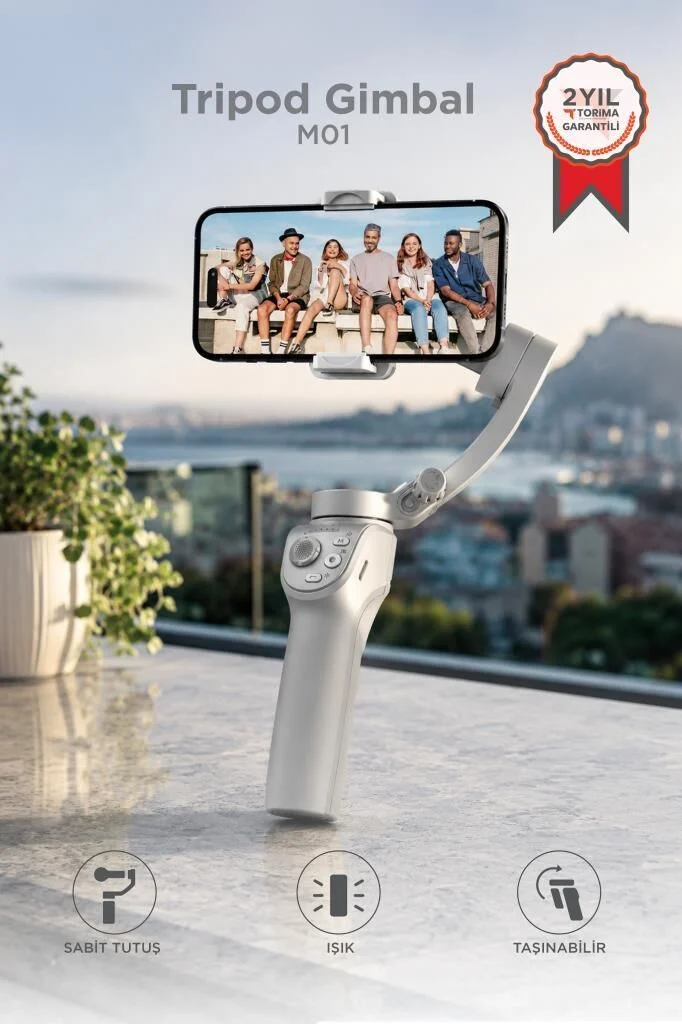 M01 GRI COK Amacli Gimbal Ozellikli Tripod Selfie