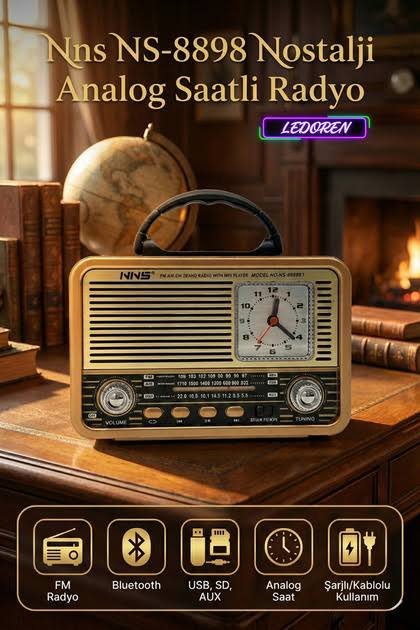 NS 8898bt Nostaljik Analog Saatli FM Radyo